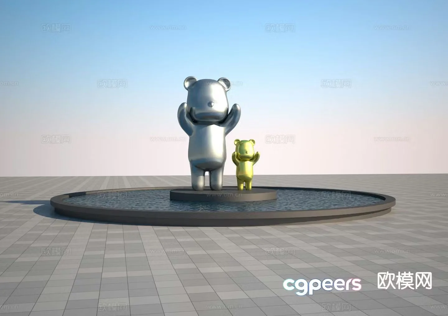 Modern big and small bear sculpture 3d model