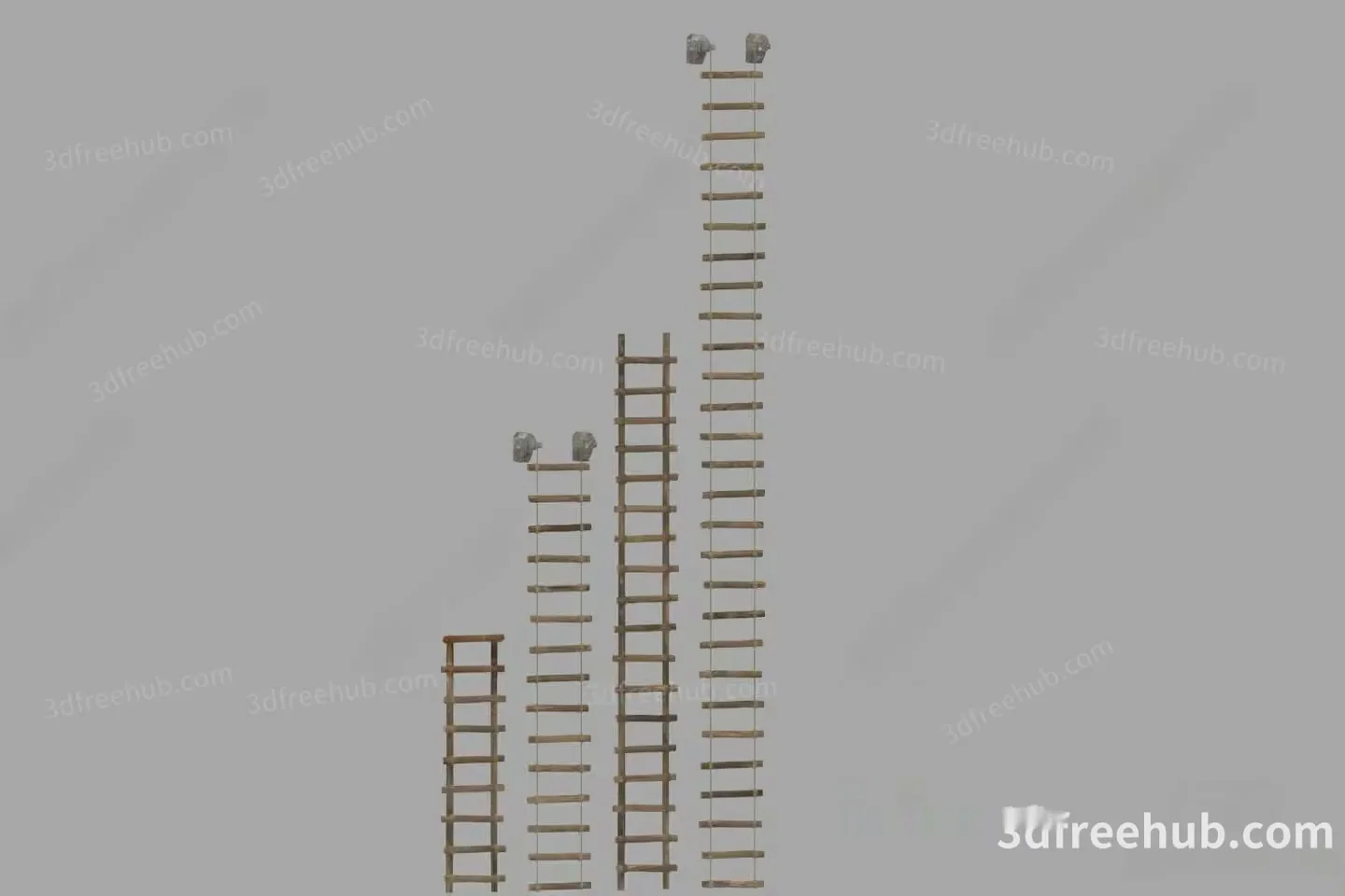 A 3D Rendering Of Multiple Ladders With Rocks On Top 3D Model – 22599 – VRAY Render