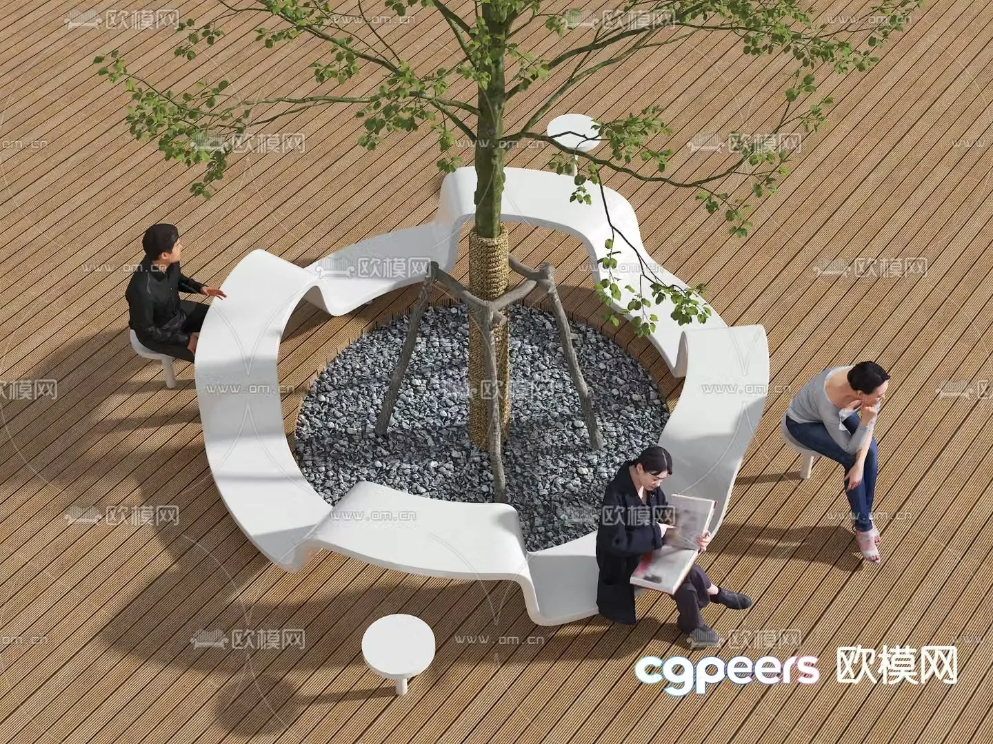 Outdoor chair tree pool chair landscape tree pool 3d model