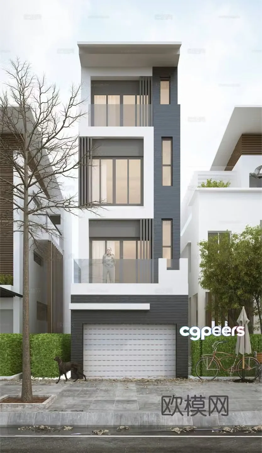 Modern minimalist building villa appearance House appearance street road landscape tree courtyard 3D model
