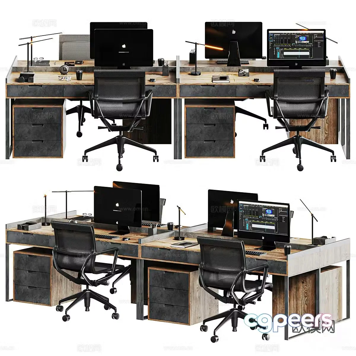Industrial style office desk and chair 3d model