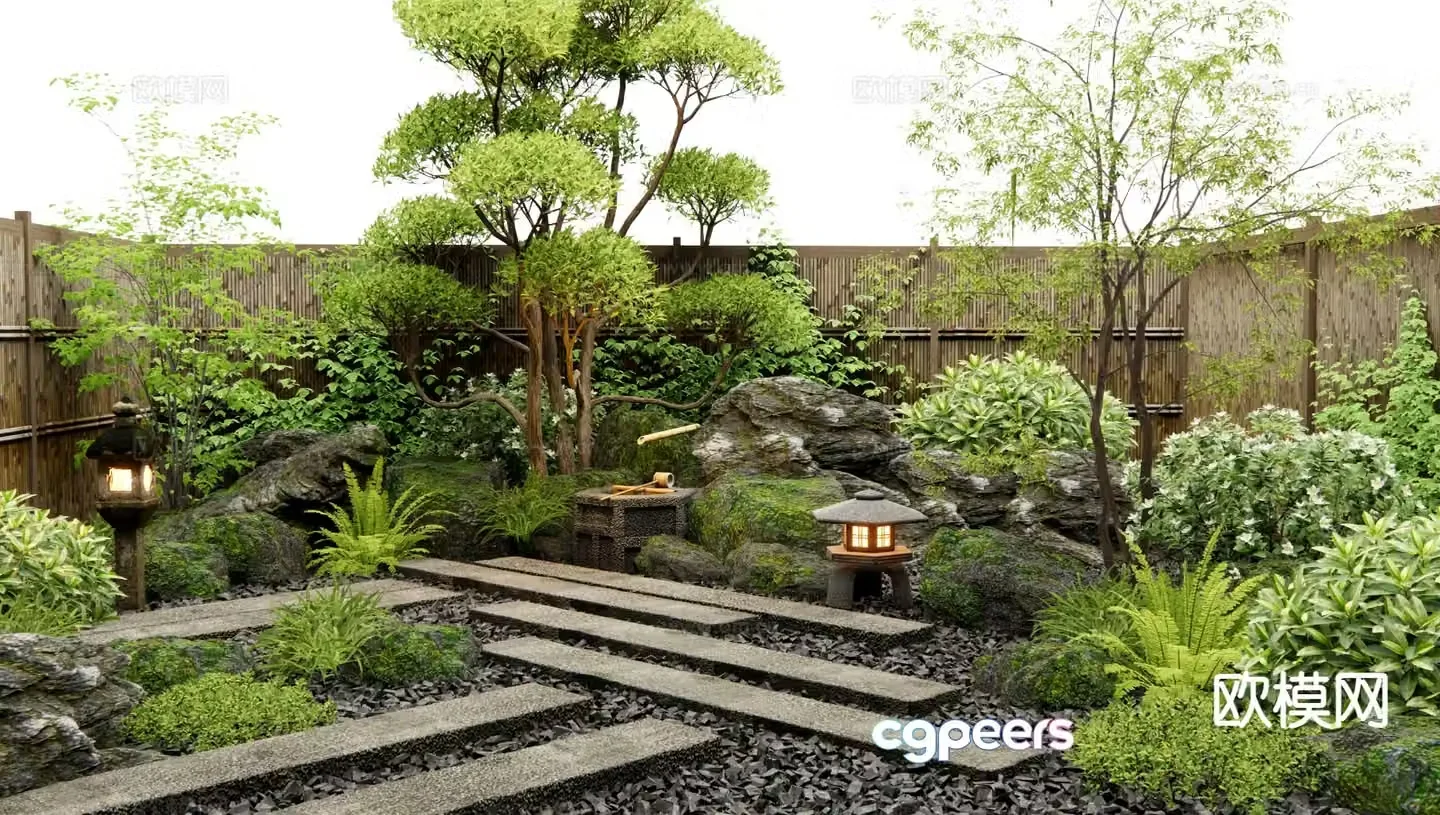 Japanese landscape stone courtyard landscape 3d model