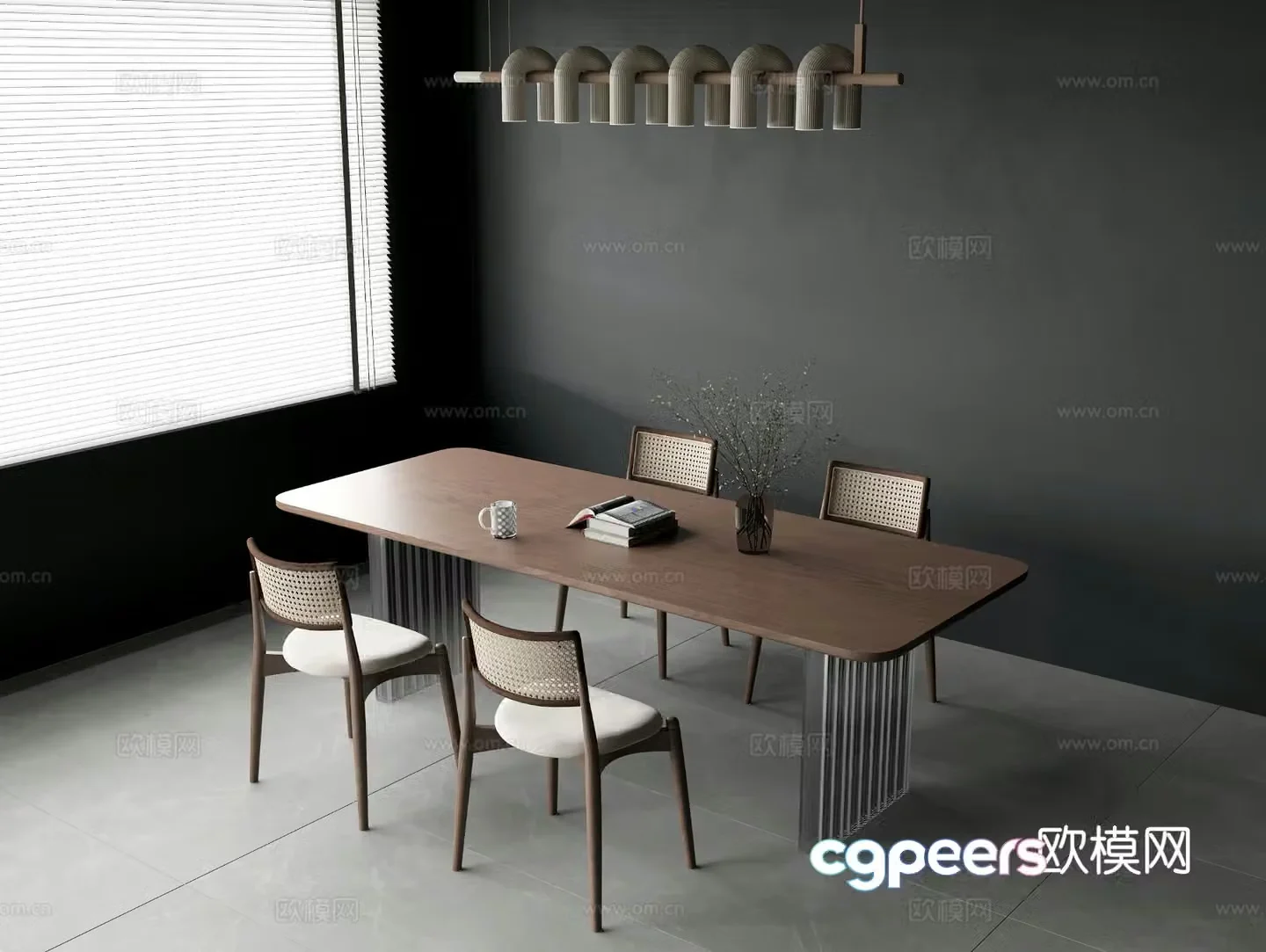 Wabi-sabi dining table and chairs strip dining table 3d model