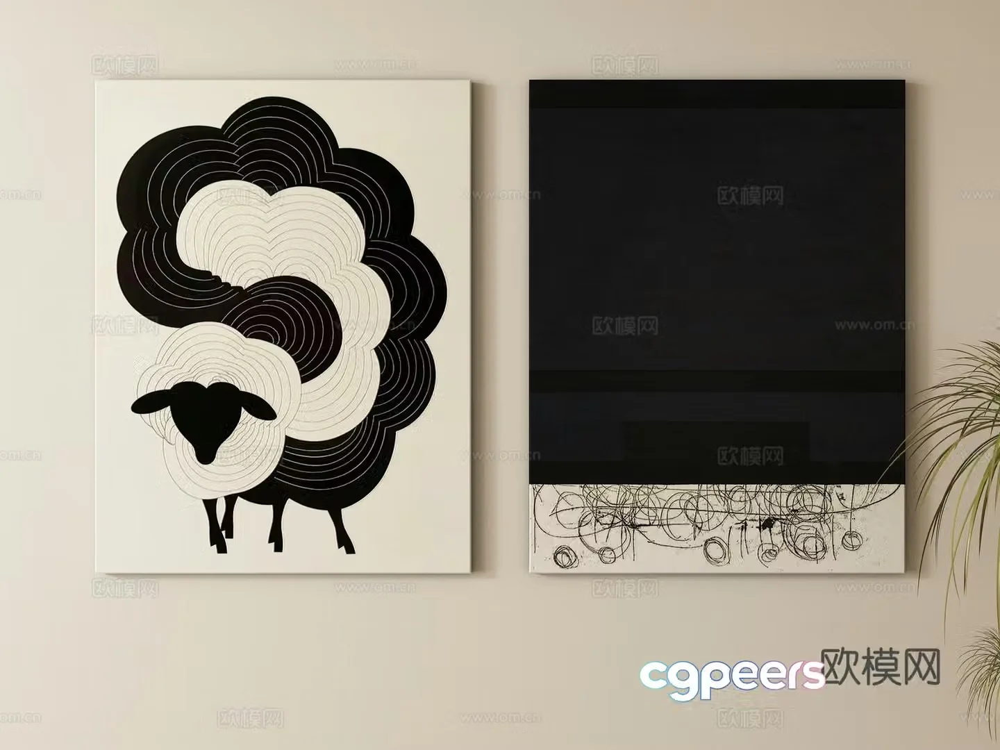 Modern cream style decorative painting hanging painting 3d model