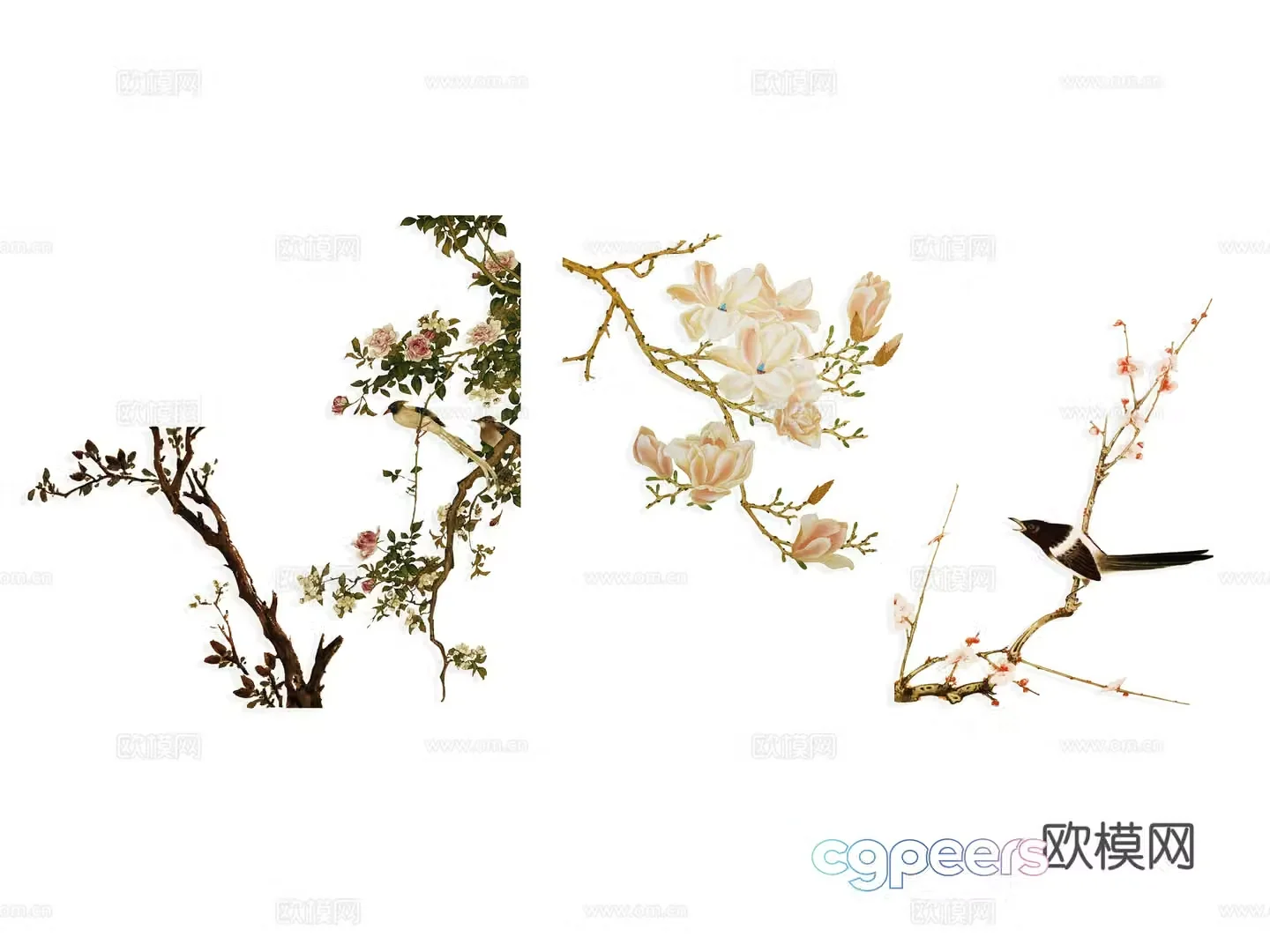 National tide carving flower silhouette wintersweet peony national flower national style peach blossom cherry blossom pink 3d model