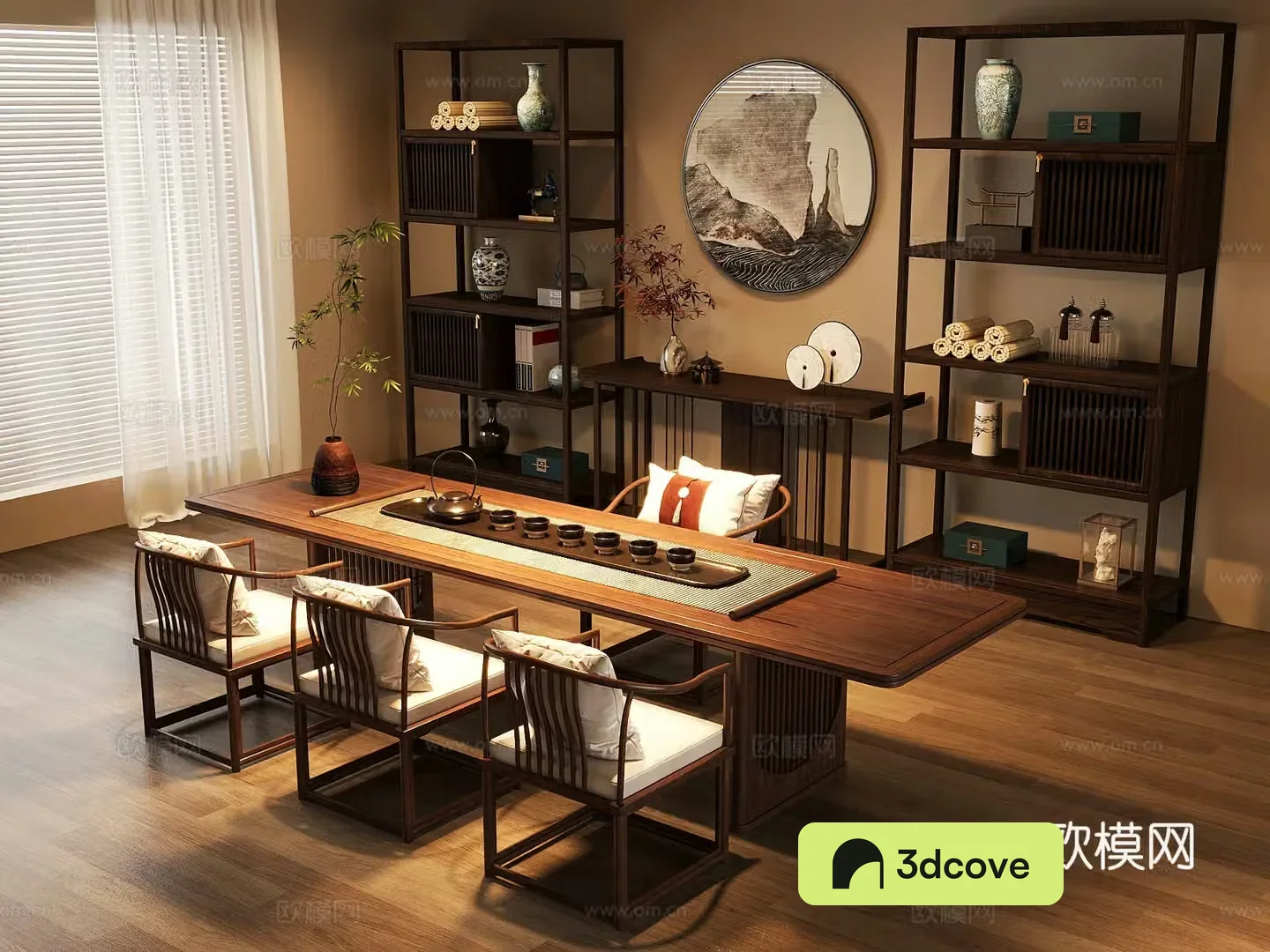 20 tea room new Chinese-style tea room tea table and chair combination bogu rack
