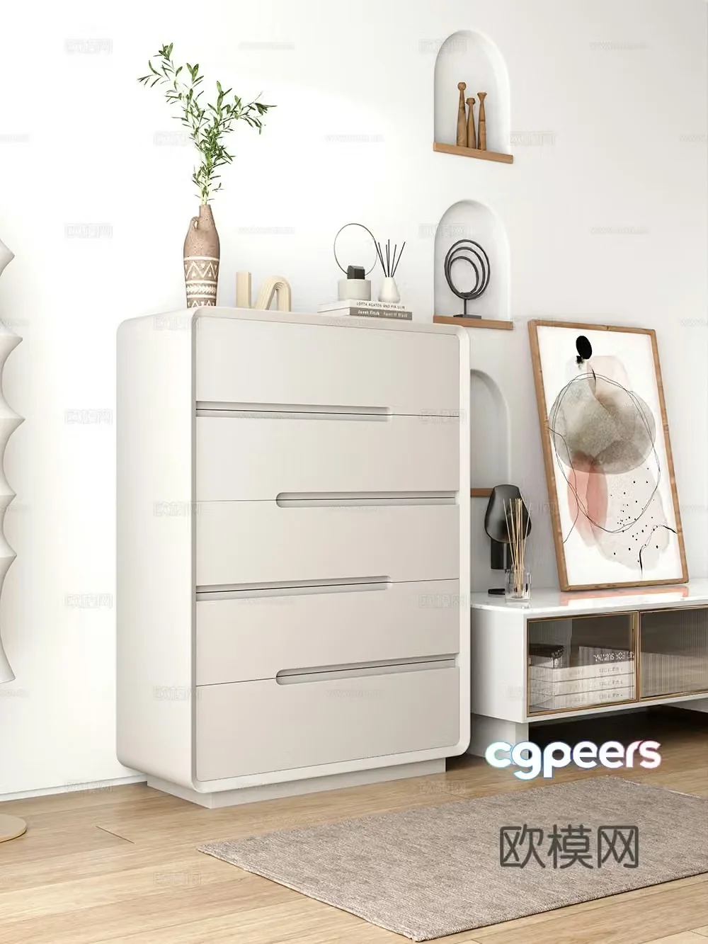 Solid wood chest of drawers side cabinet bedside cabinet storage cabinet 3D model