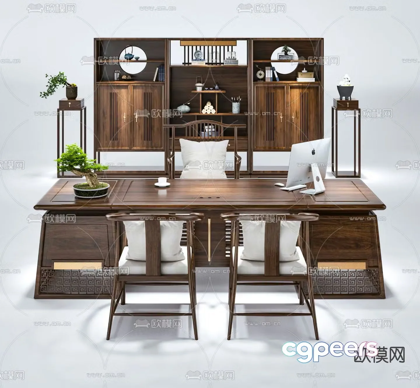 New Chinese style office desk 3D model
