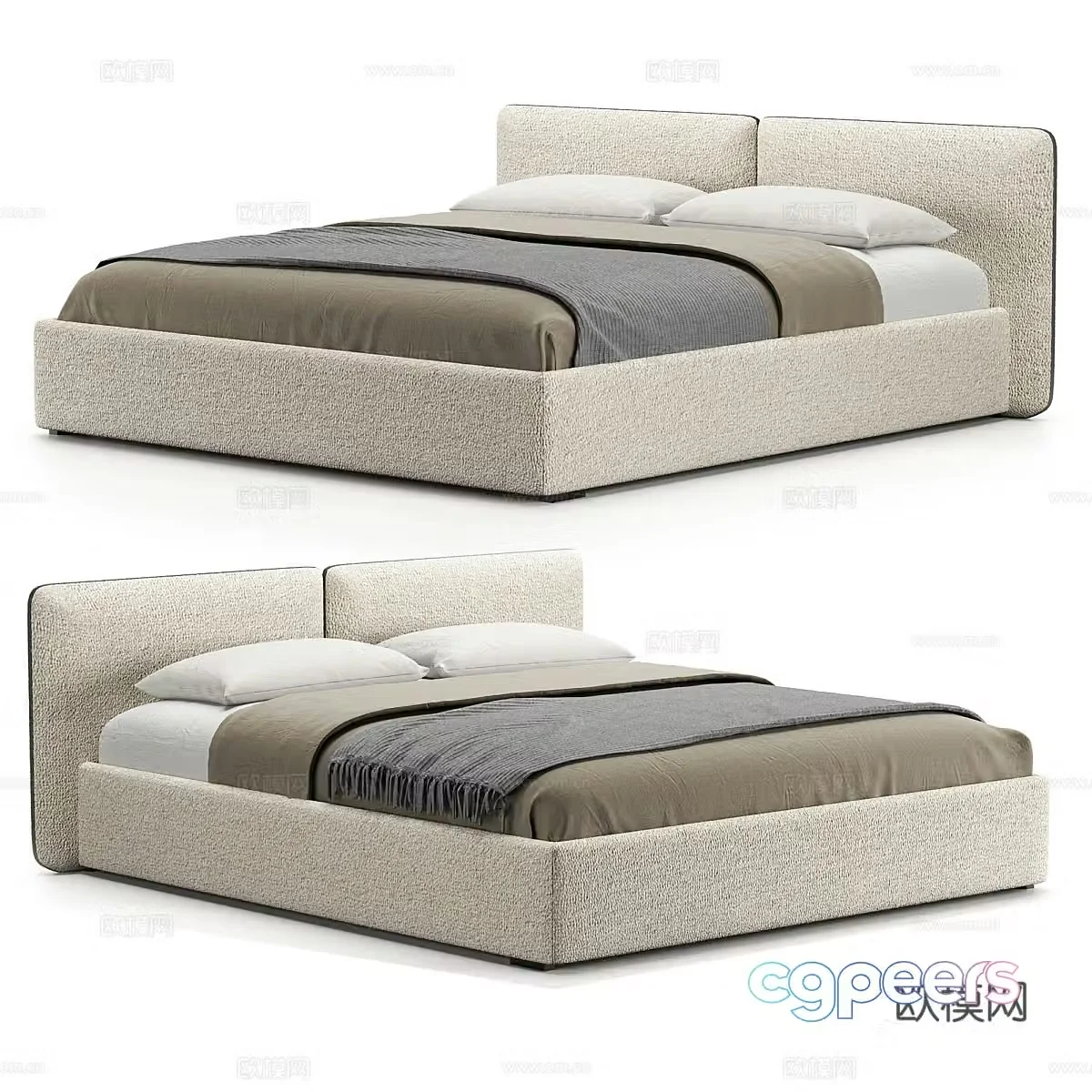Modern simple double bed Double bed Simple bed Bedroom bed Pillow 3D model