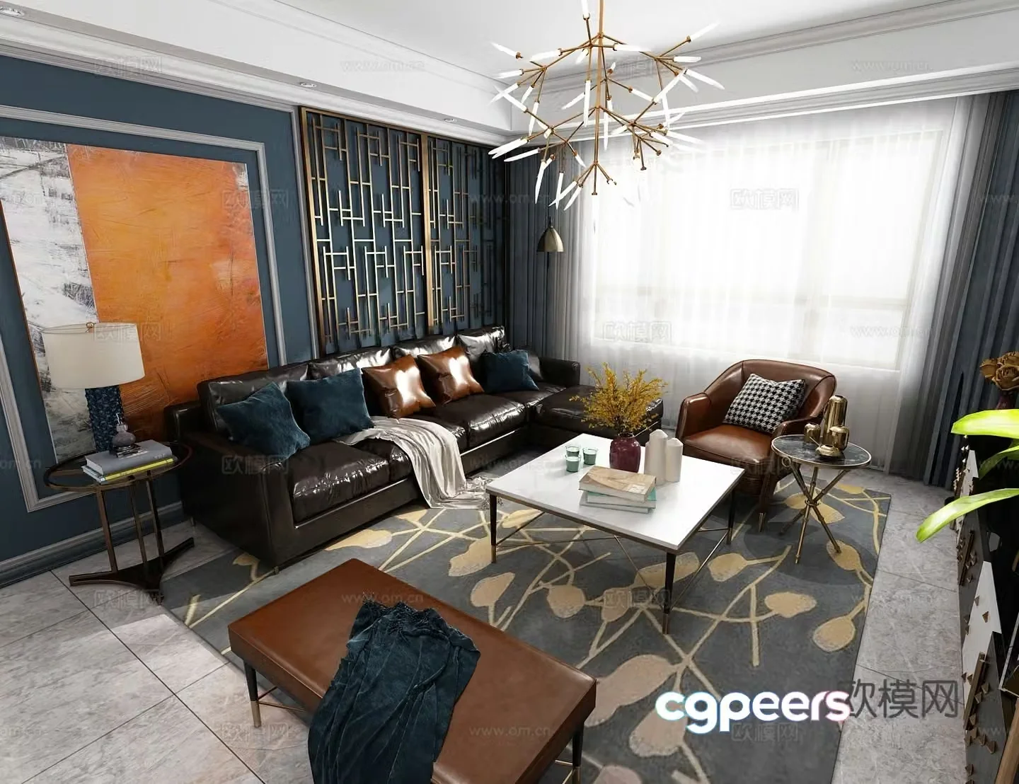 Postmodern light luxury living and dining room 3D model