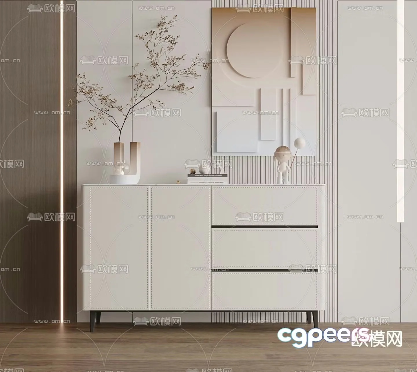 Creamy wind end view cabinet porch cabinet side cabinet 3D model