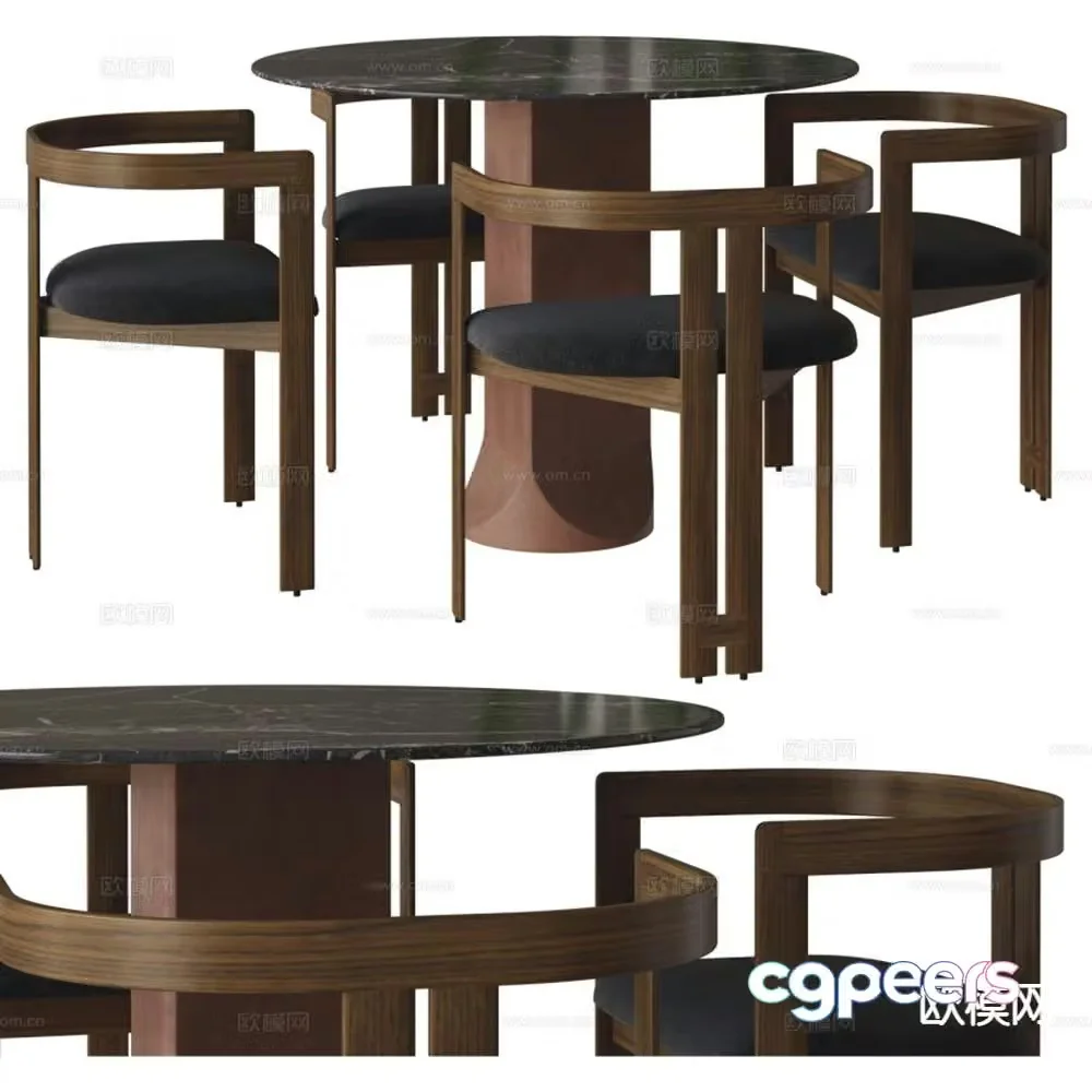 Round dining table and chairs 3d model