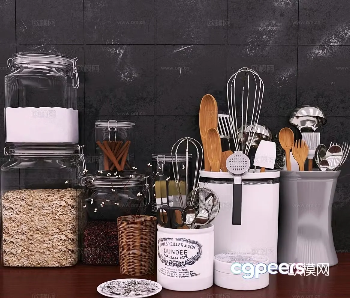 Kitchen supplies condiment bottle spatula 3d model