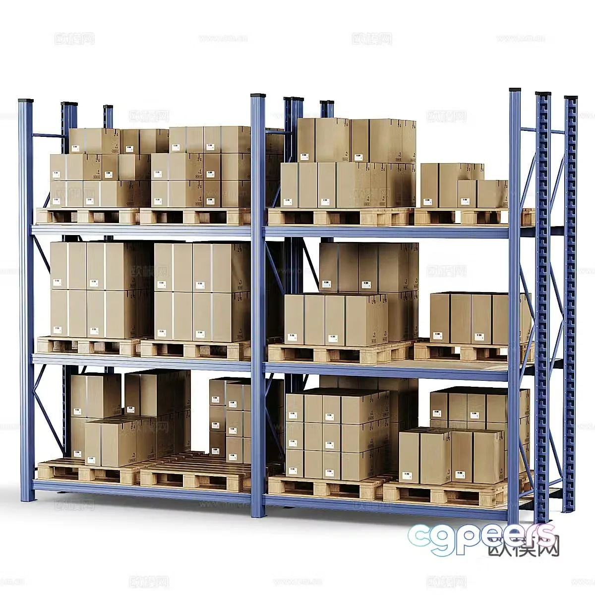 Modern shelves containers goods cartons 3d model