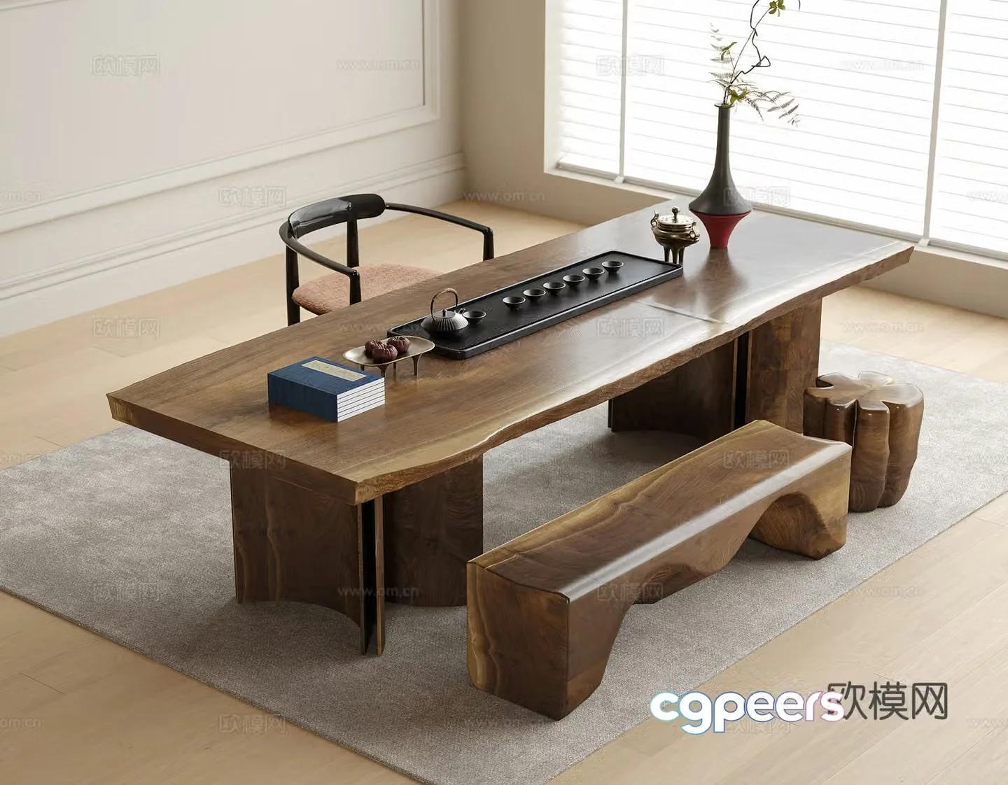 New Chinese tea table and chair large table tea set stool 3D model