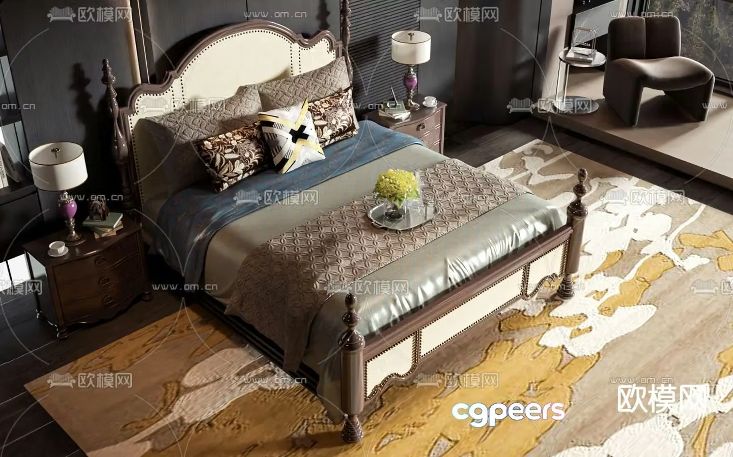 American double bed 3d model