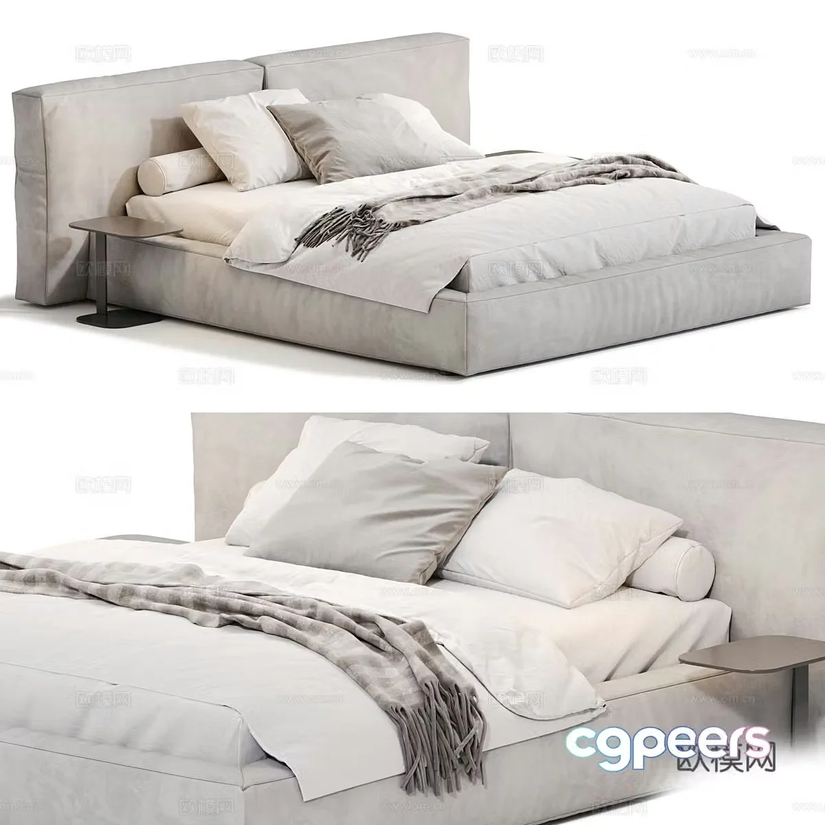 Modern Italian cream style fabric double bed 3d model