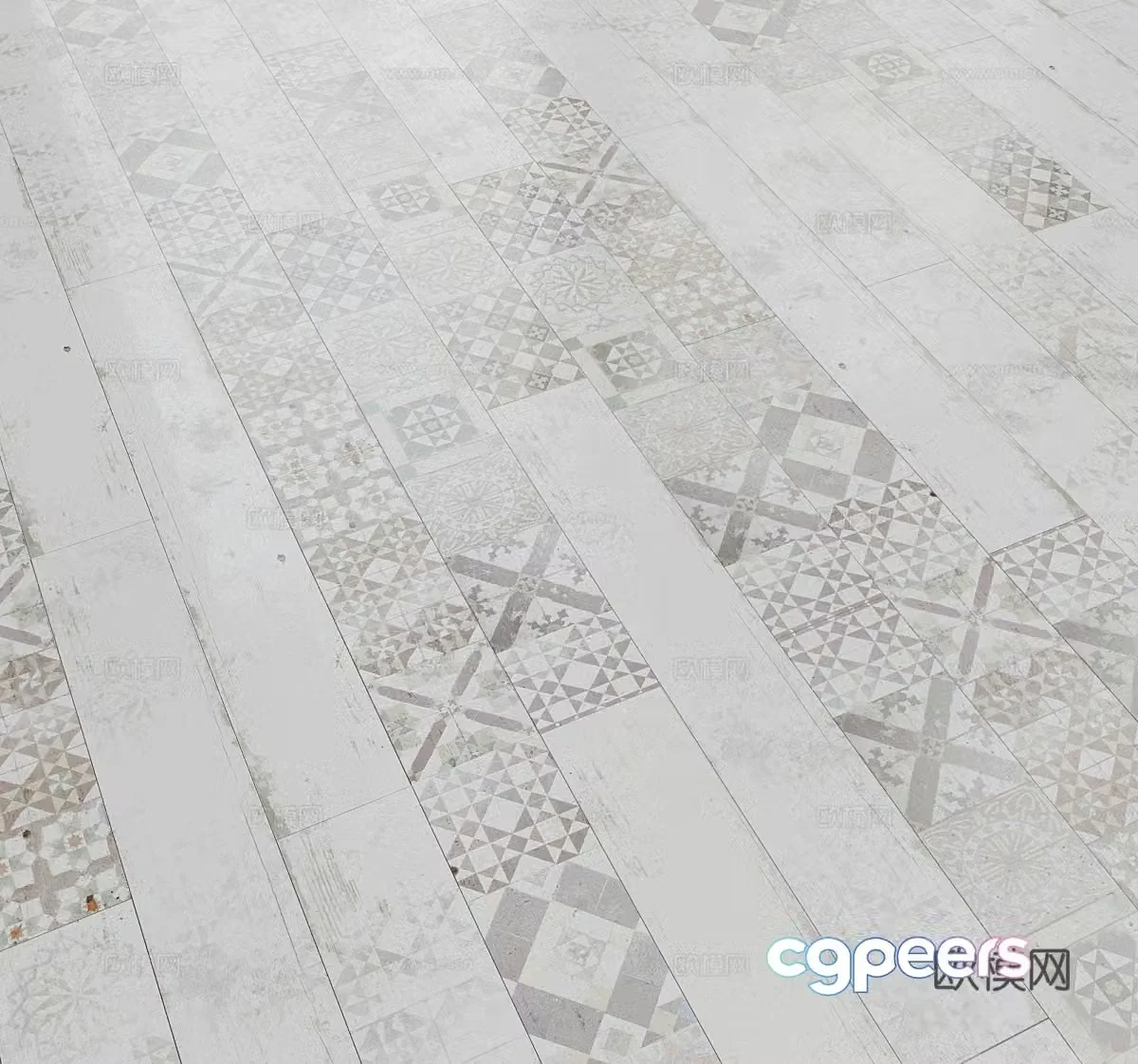 Old wooden floor small flower tiles retro flower tiles parquet tiles 3D model