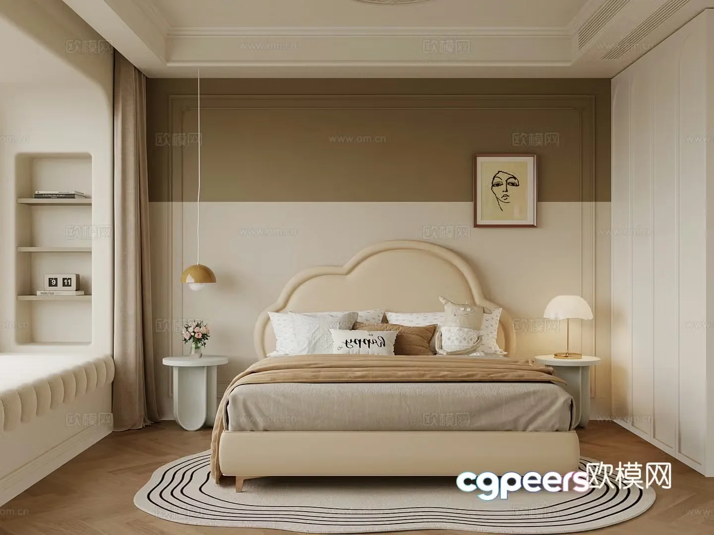 French children’s room double bed 3d model