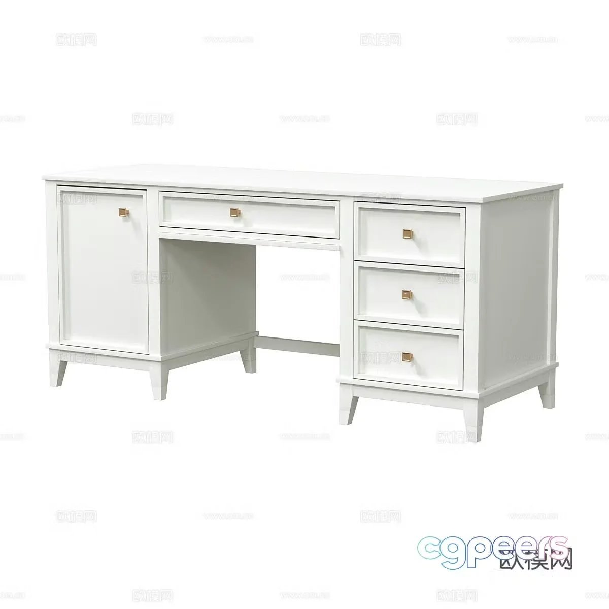 Cream style desk writing desk computer desk 3d model