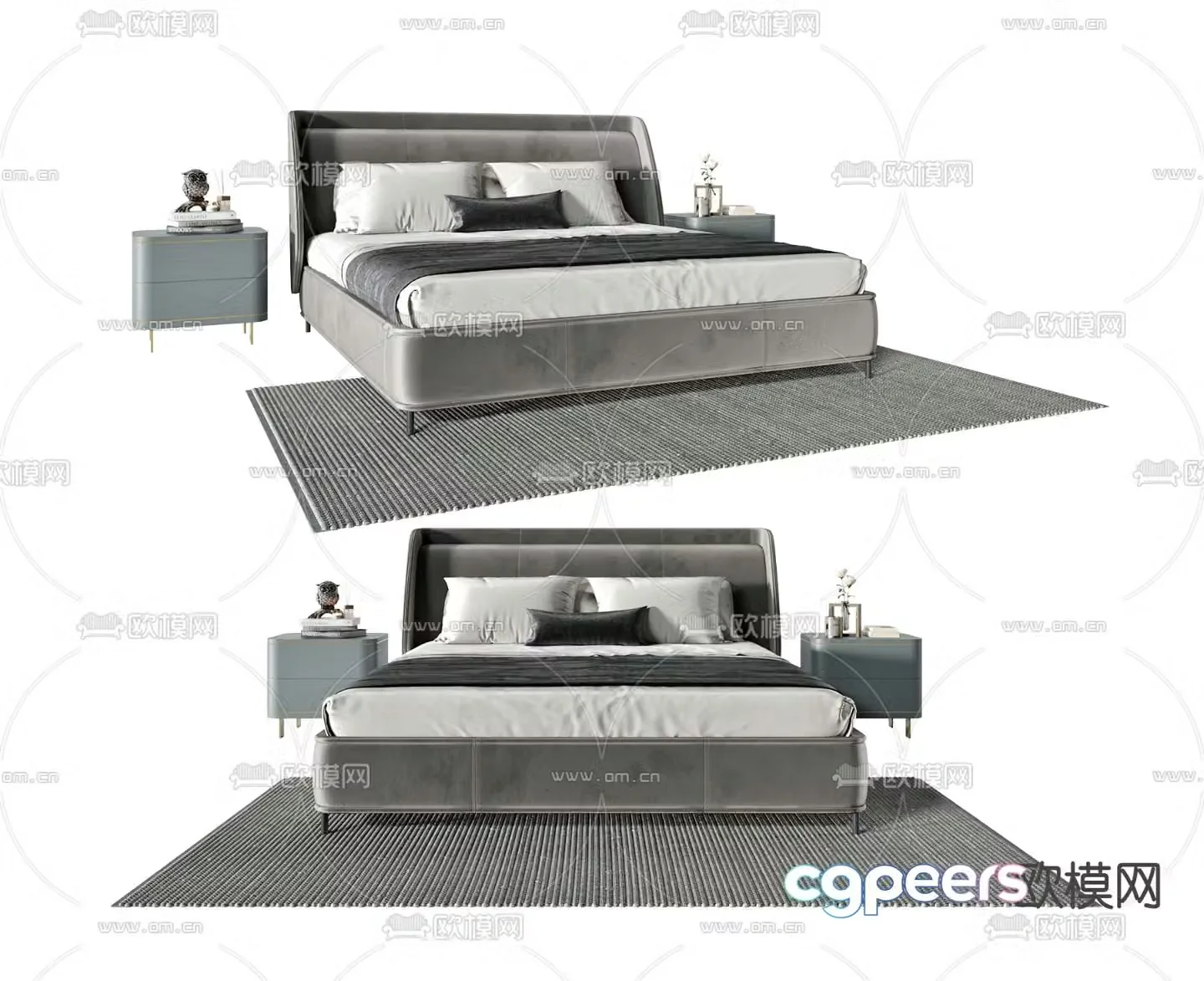 Premium gray double bed 3d model