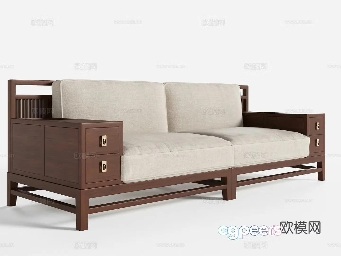 New Chinese style double sofa 3D model