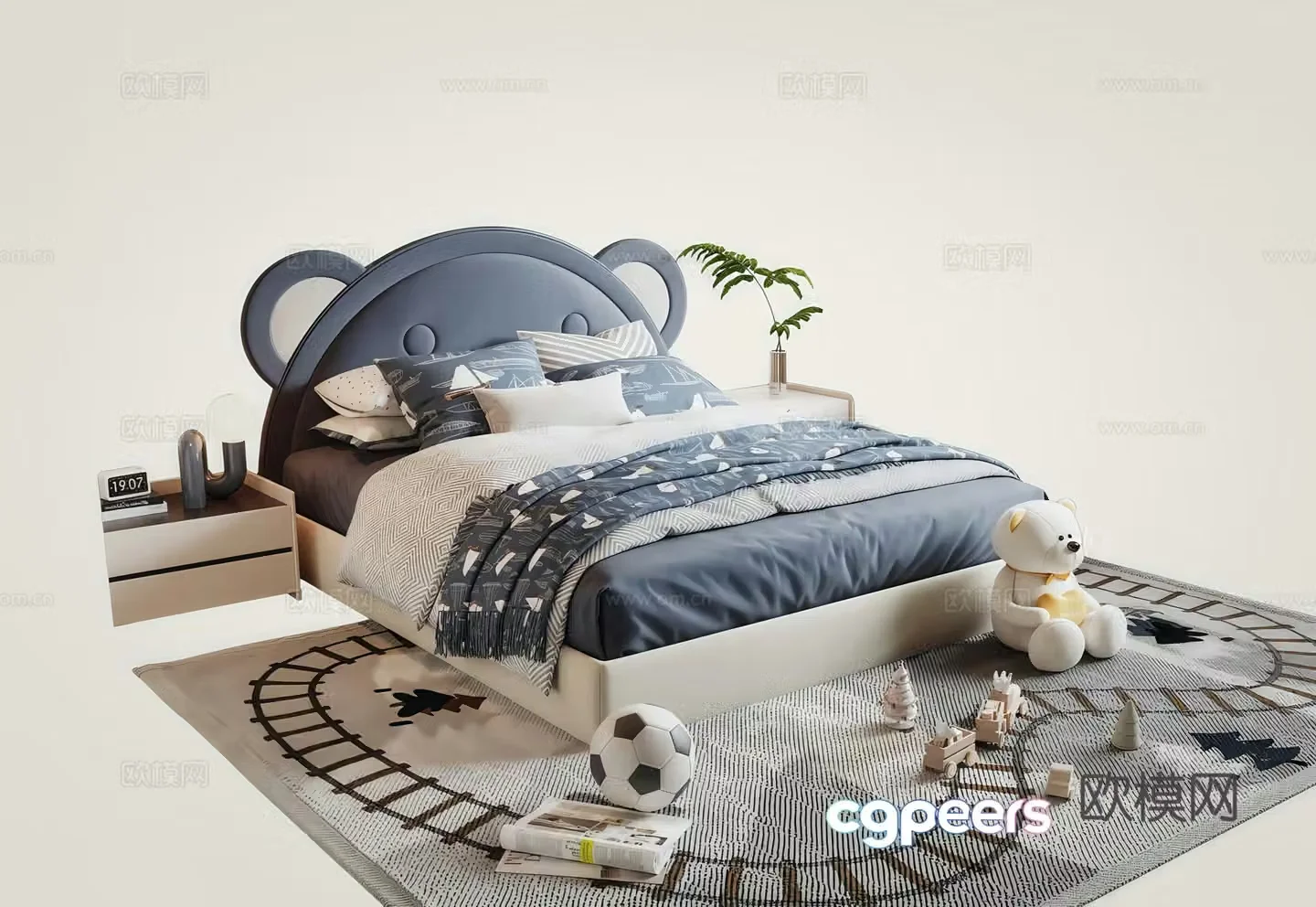 Modern children’s bed children’s mutton toy bedside table 3d model