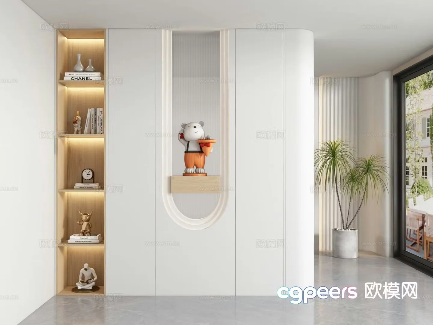 Cream style entrance shoe cabinet partition cabinet 3D model