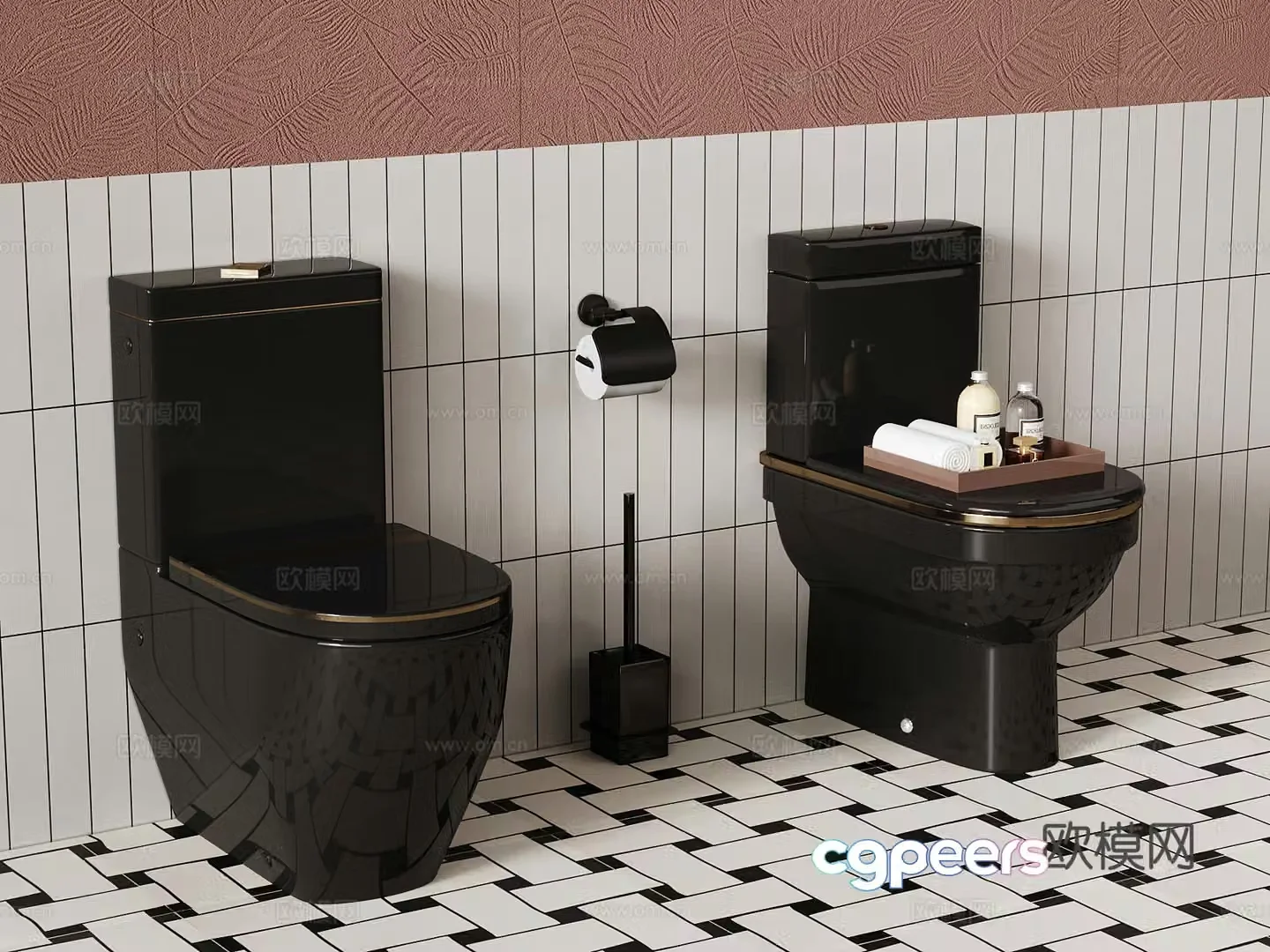 French toilet bathroom small pieces dark toilet 3d model