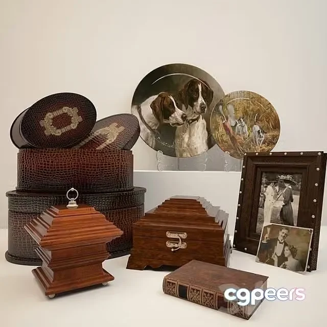 3ds Max Free – Decorative set with bowls and boxes in vintage style