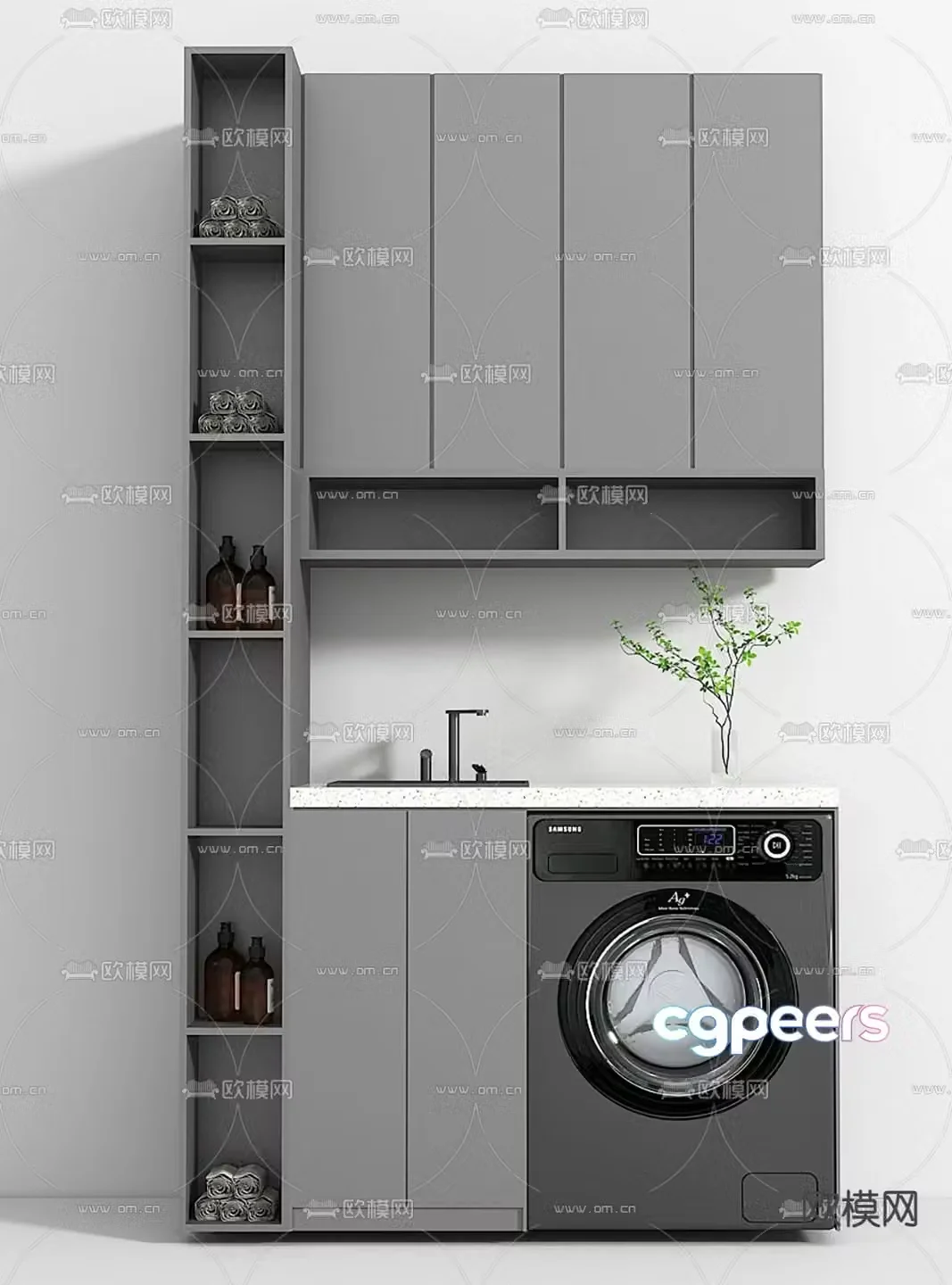 Balcony cabinet washing machine cabinet 3d model