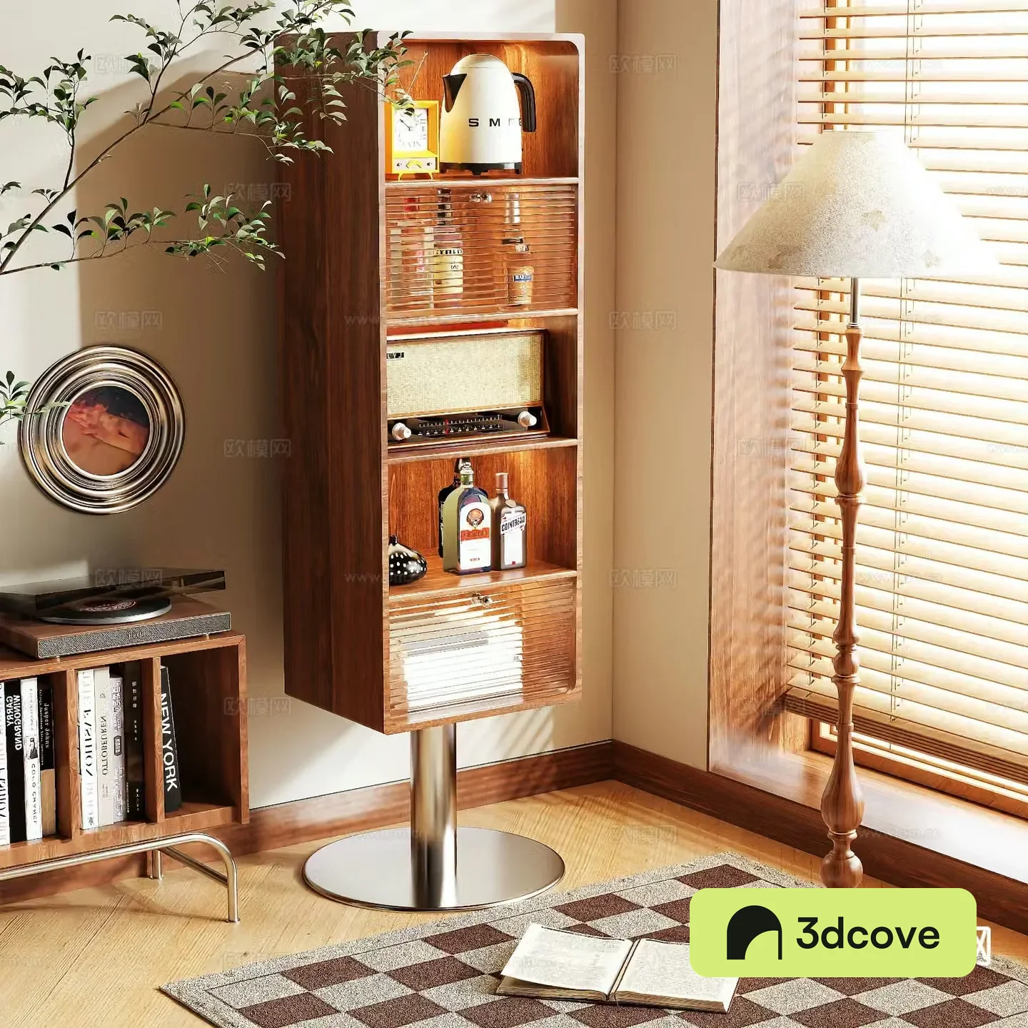 Medieval style sideboard storage cabinet rotating cabinet