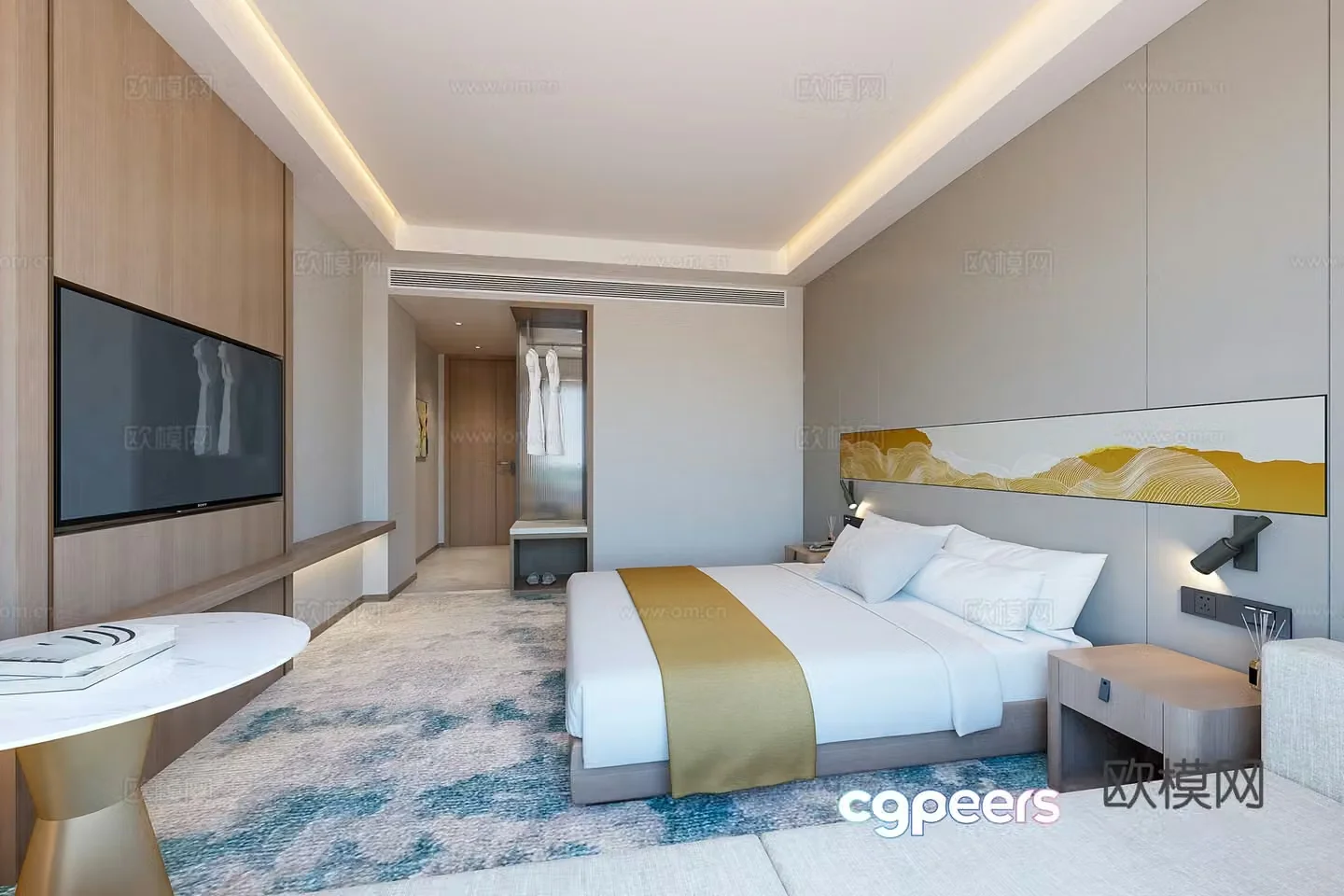 Modern hotel room double bed room 3d model