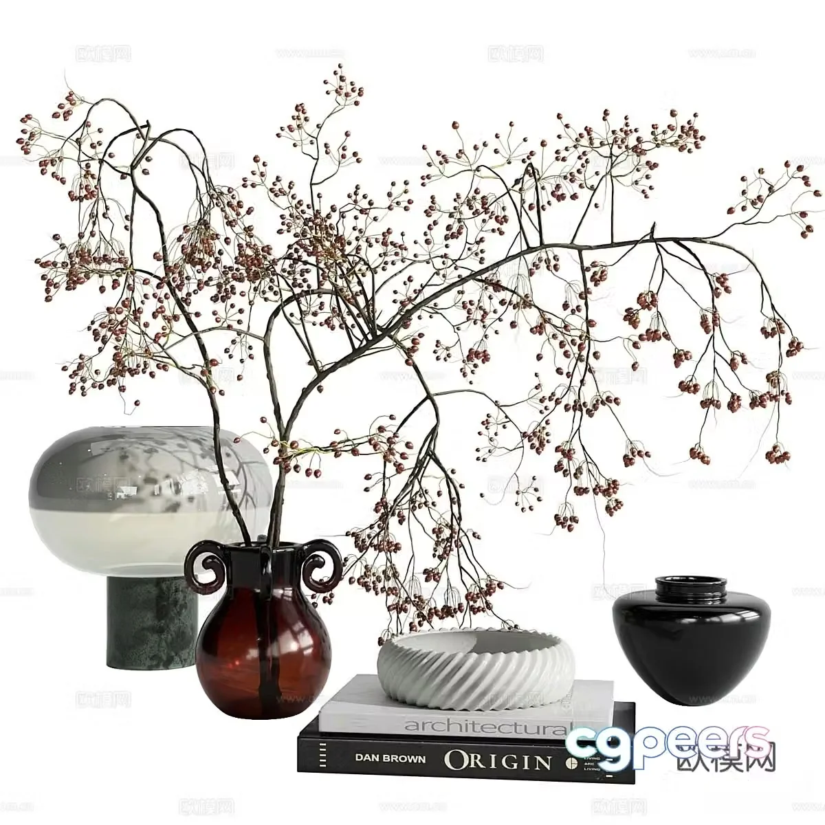 Modern decorations tableware books porcelain bottles 3D model