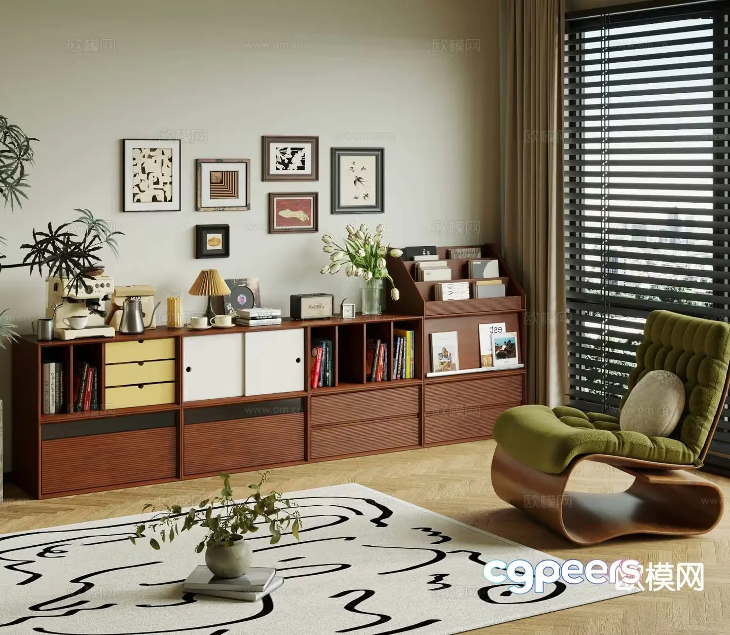 Middle-aged bookcase low cabinet 3D model