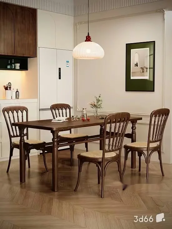 A Dining Room With A Wooden Table And Chairs 3D Model – 23044 – VRAY Render