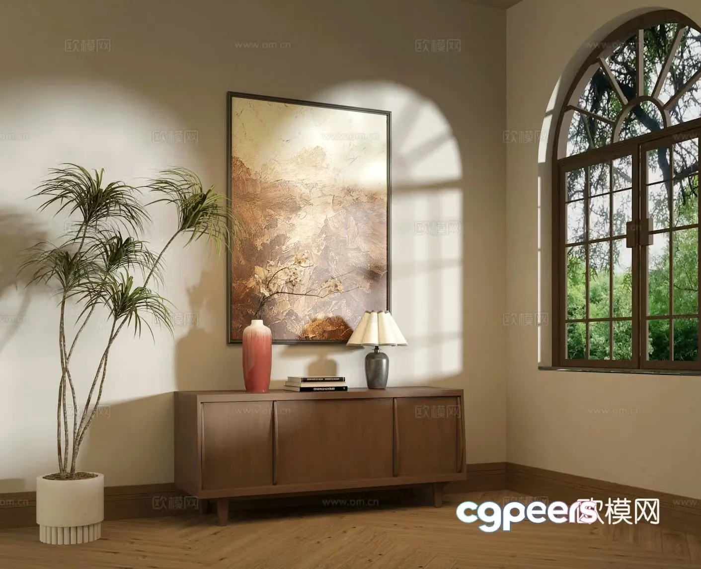 3D model of wasabi middle-aged side cabinet hanging painting French window