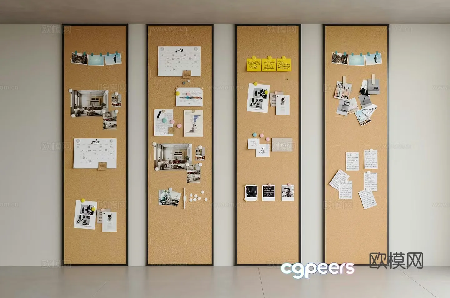 Modern photo wall cork board sticky notes wall sticky notes wall decoration photo wall decorative board 3d model