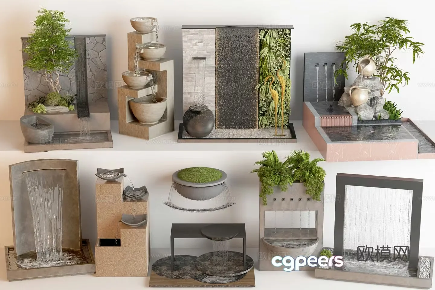 Modern falling water landscaping water bowl sketch 3D model
