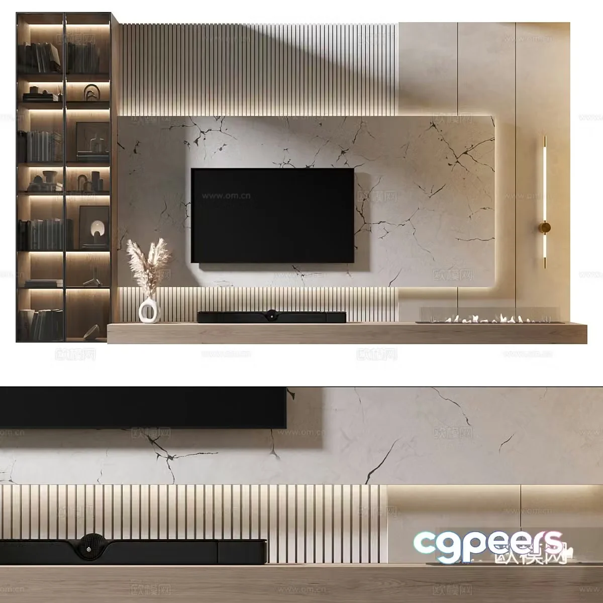 Modern minimalist TV background wall 3d model