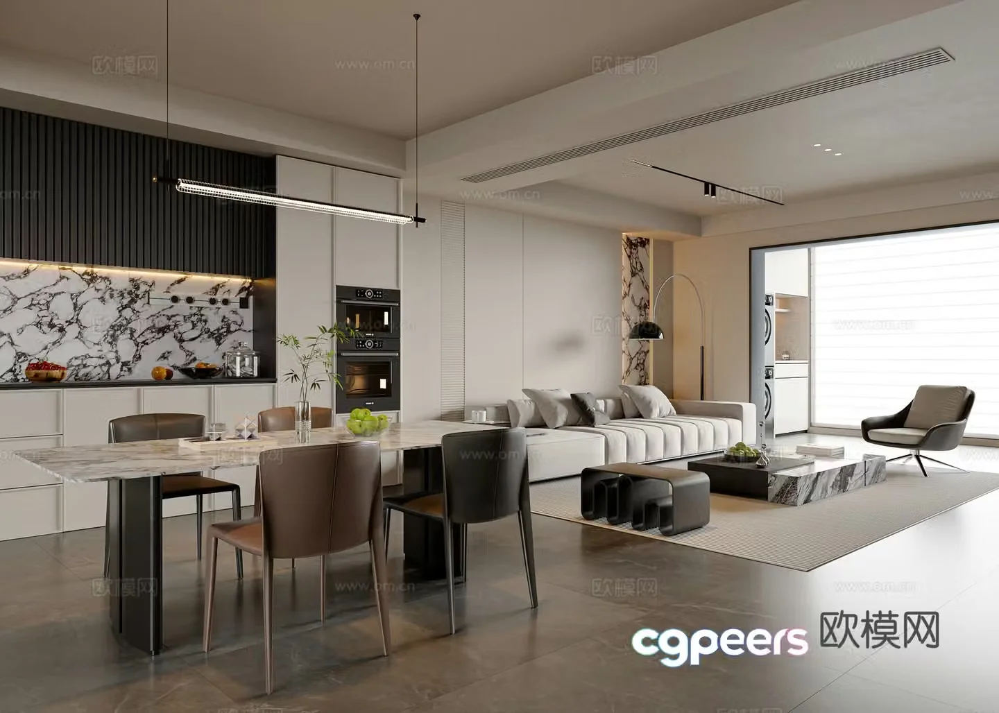 Modern simple living dining room dining table and chair combination sideboard sofa and coffee table combination living room ornaments 3D model
