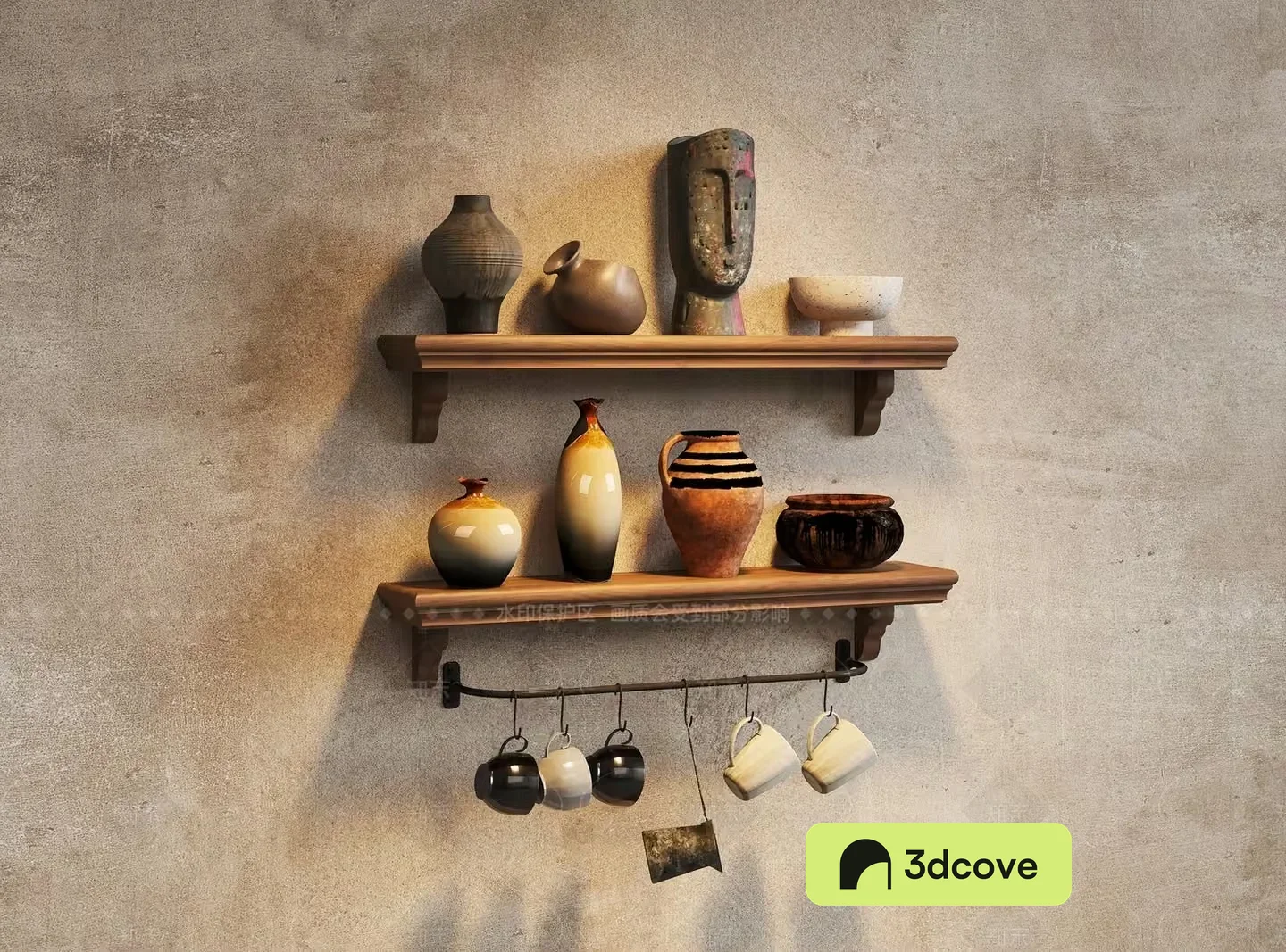 Wooden Shelf With Decorative Items