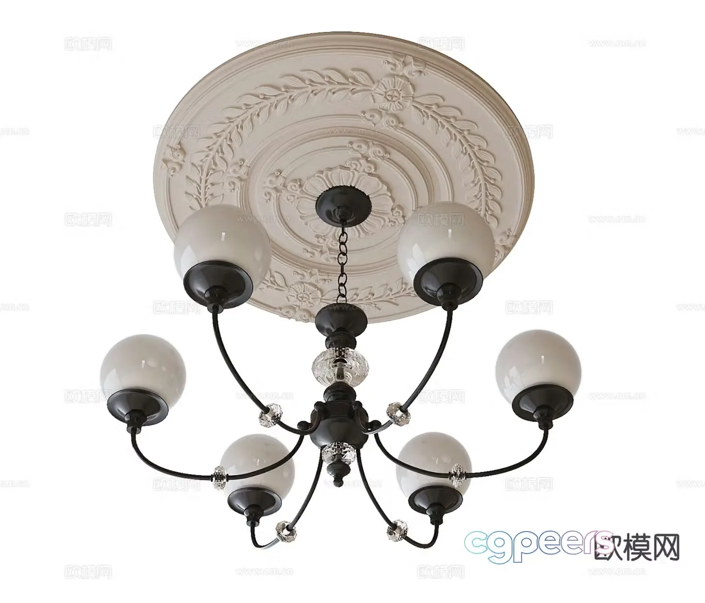 French chandelier multi-head chandelier gypsum lamp panel 3D model