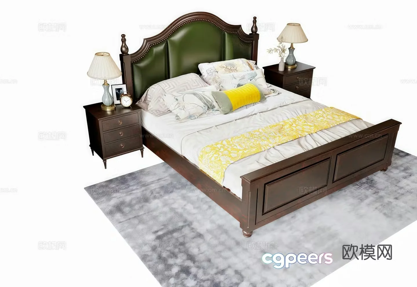 French American double bed nightstand 3D model