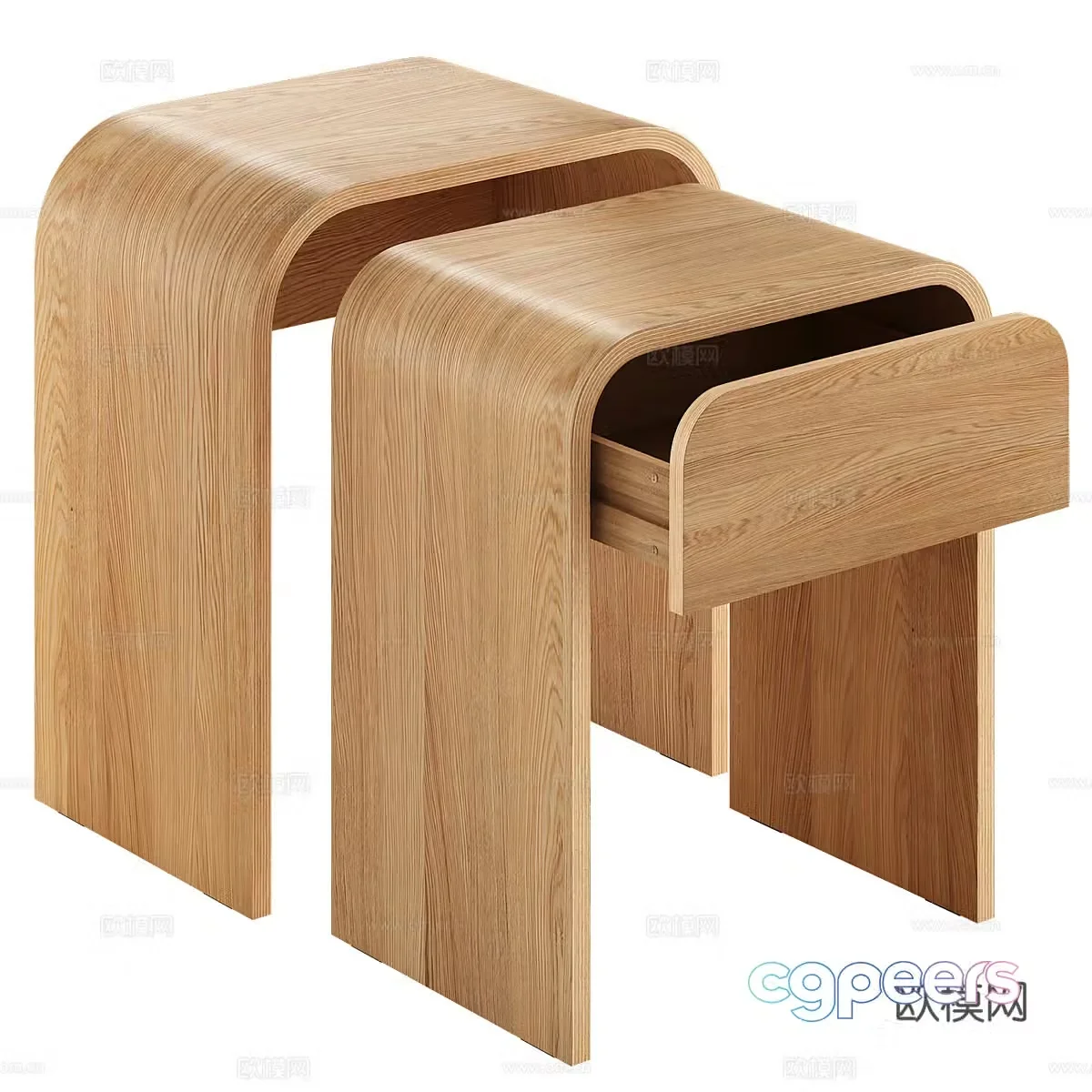 New Chinese style Nonce solid wood bedside table 3D model