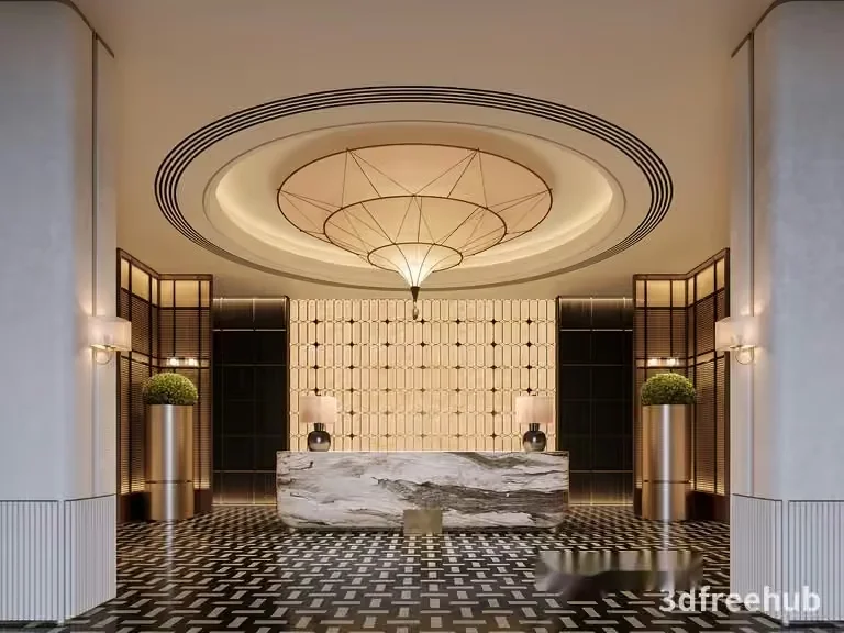 Modern Art Deco Reception Area 3D Model – 20234 – VRAY Render