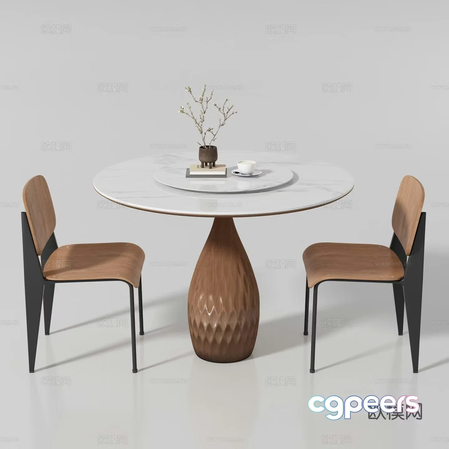 Modern medieval dining table and chair 3D model