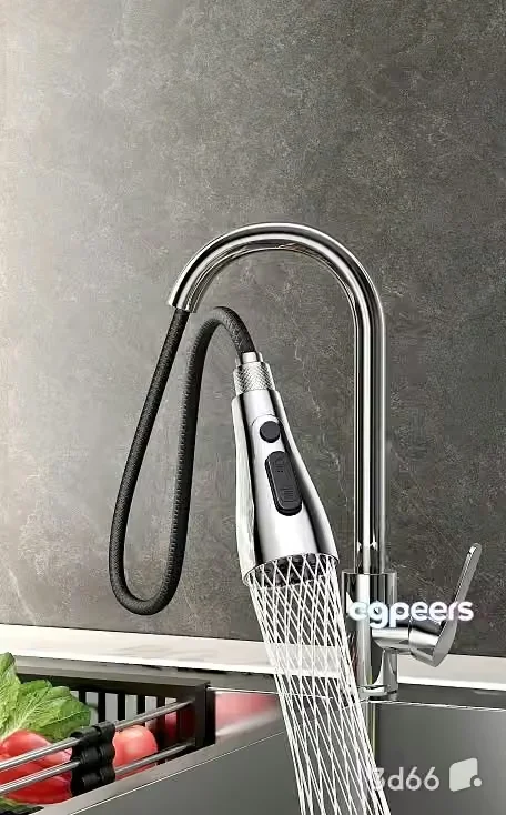 A Silver Faucet With A Long Handle 3D Model – 20326 – VRAY Render
