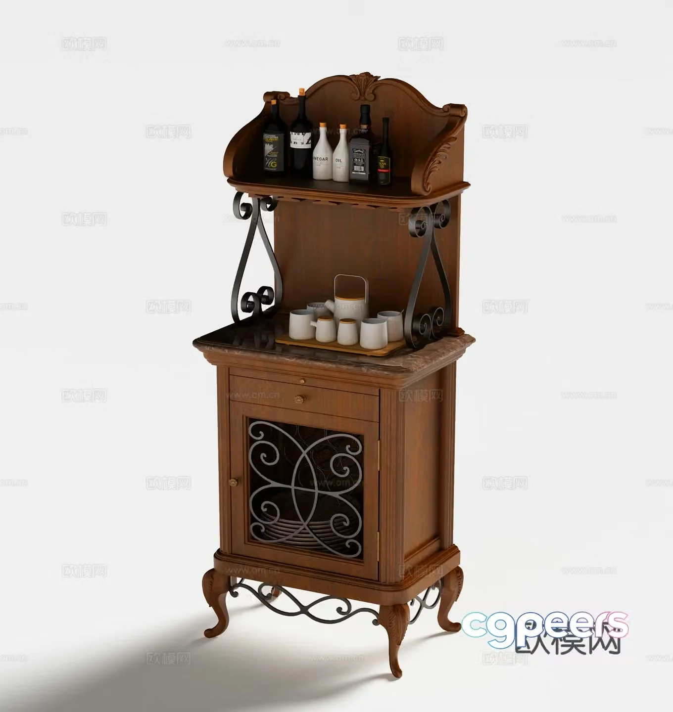 American sideboard corner cabinet 3d model