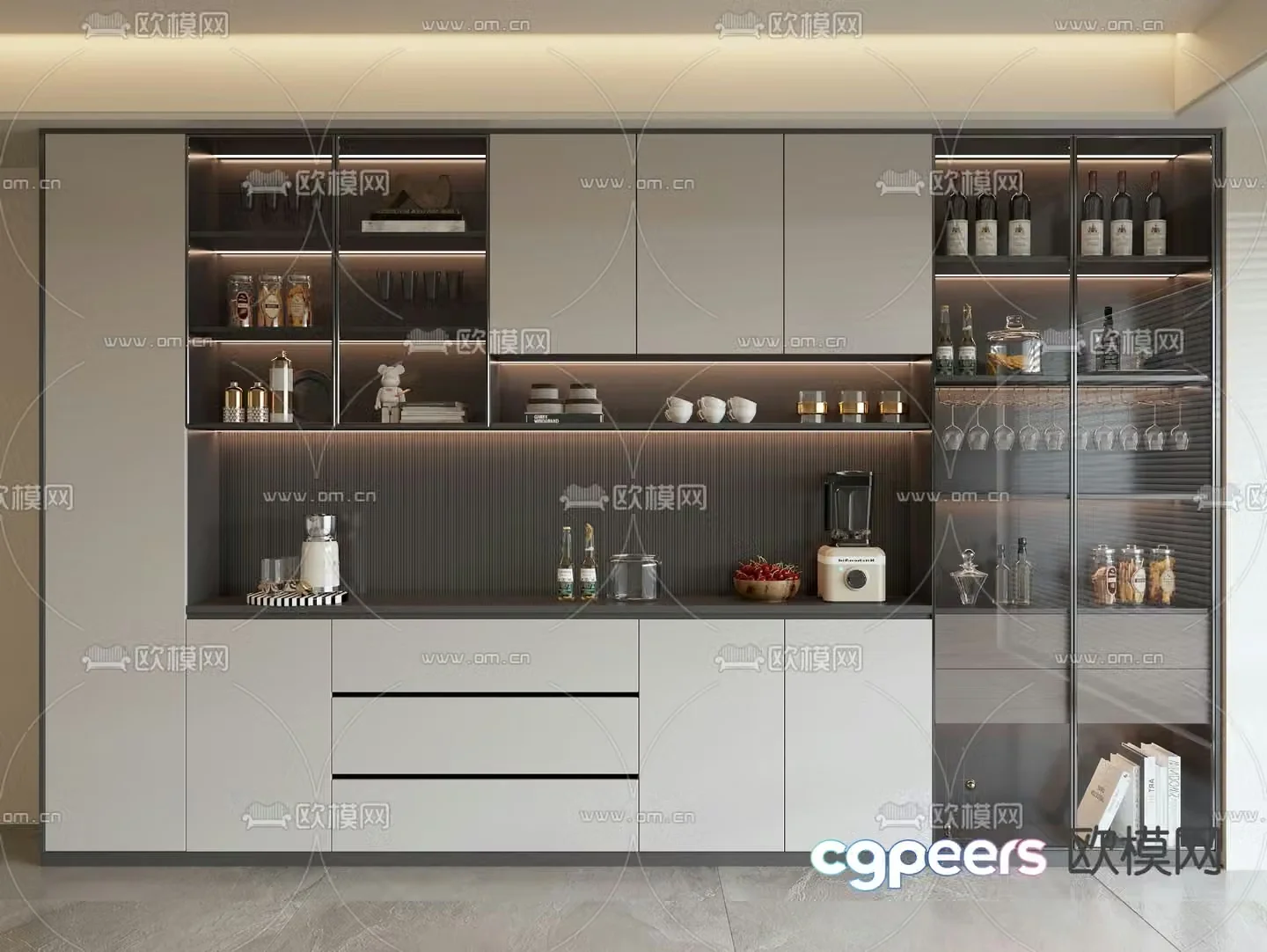 Glass wine cabinet solid wood cabinet 3d model